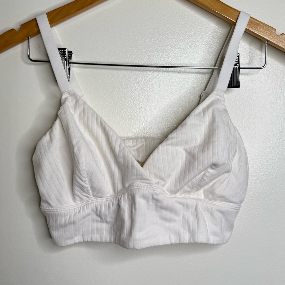 Luvlette Ribbed White Bra Bralette Women’s Size Large Soft Adjustable Straps